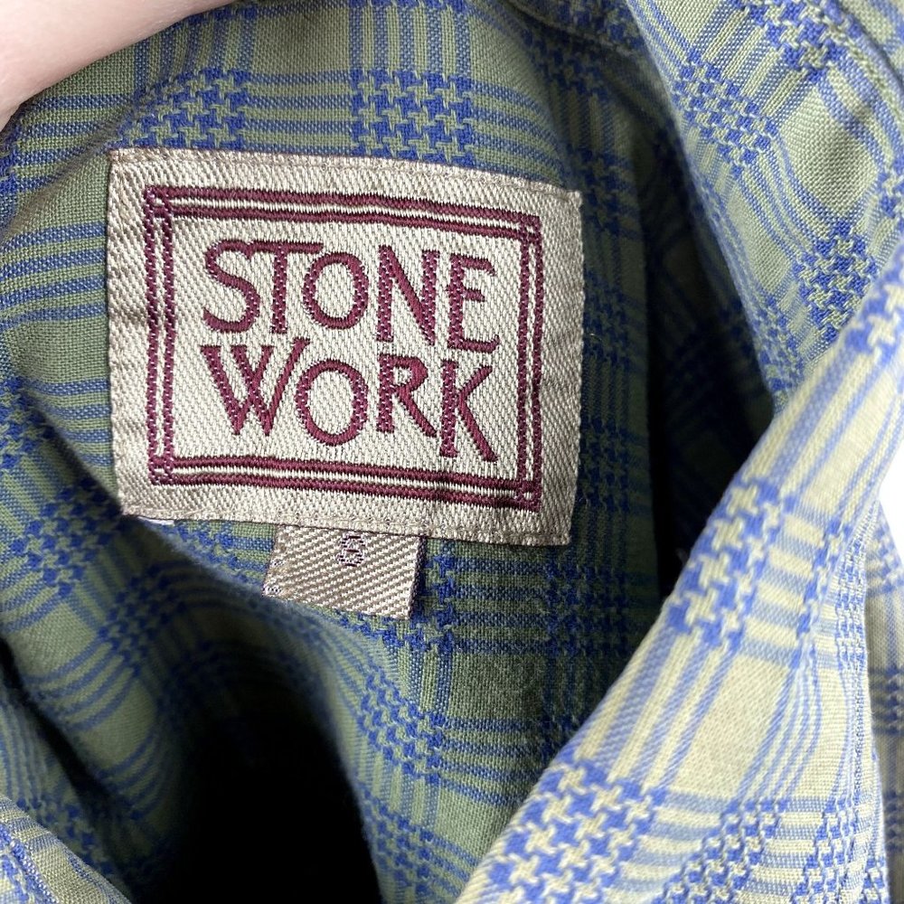 Stone Work green plaid, button-down long-sleeve shirt, size Small - Picture 5 of 6